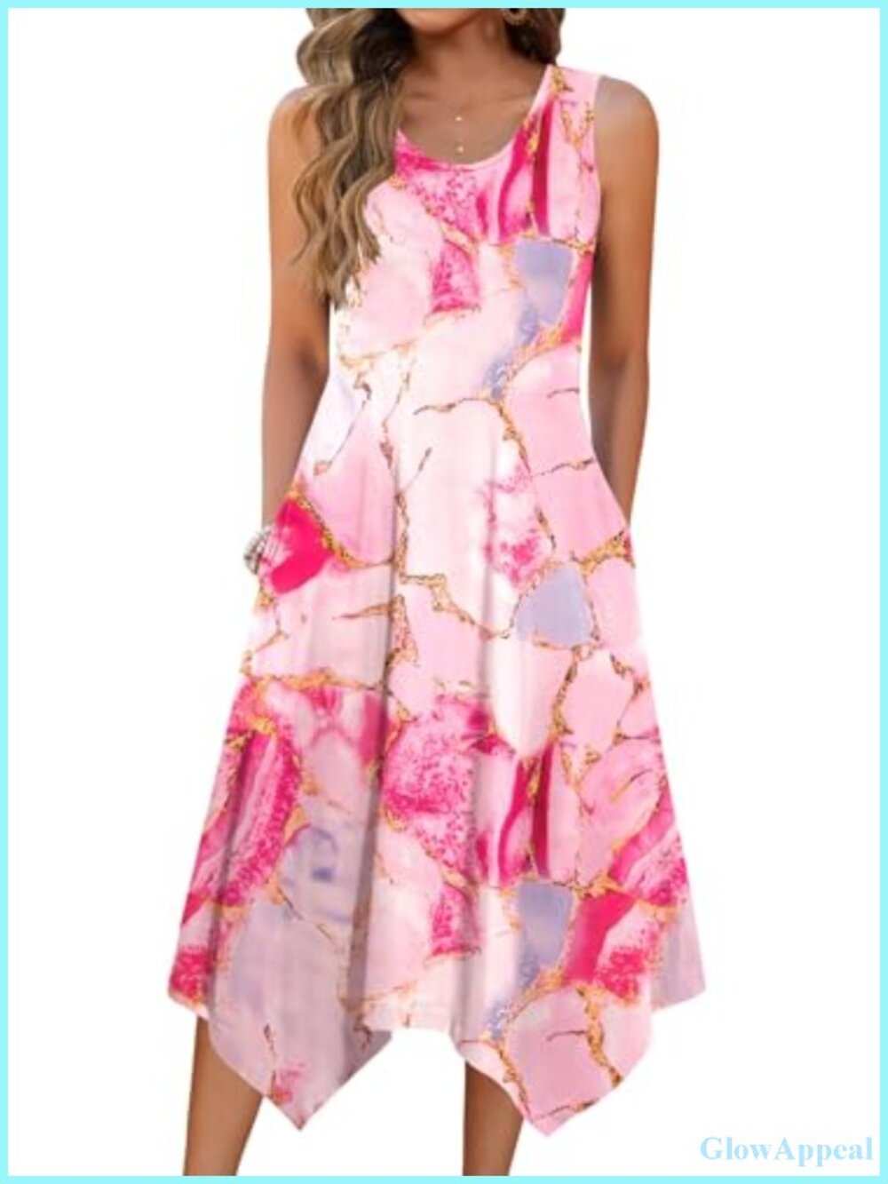 Tank Dress Flowy Midi Sundress with Pockets Sleeveless Boho Beach Dress